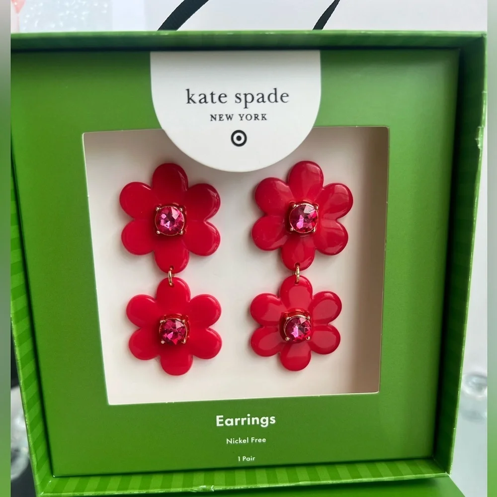 Kate Spade New York × Target Floral Linear Earrings Red New With Box